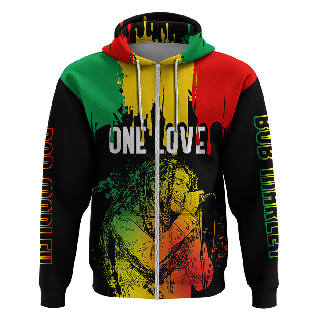 Jamaica Reggae Hoodie Legend Bob Sketch Style One Love - Shopicos