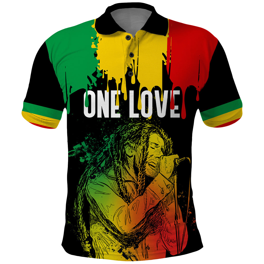 Jamaica Reggae Polo Shirt Legend Bob Sketch Style One Love - Shopicos