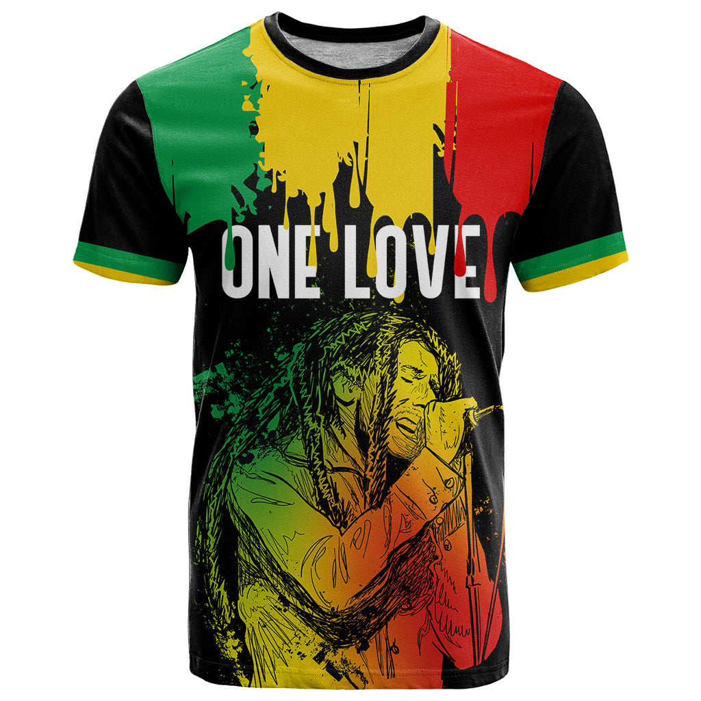 Jamaica Reggae T Shirt Legend Bob Sketch Style One Love - Shopicos