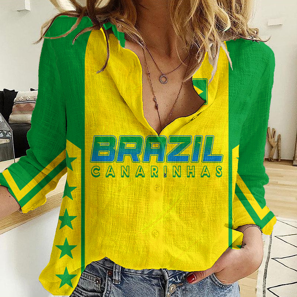 Personalised Brazil Football Women Casual Shirt Women's WC 2023 Canarinhas - Shopicos