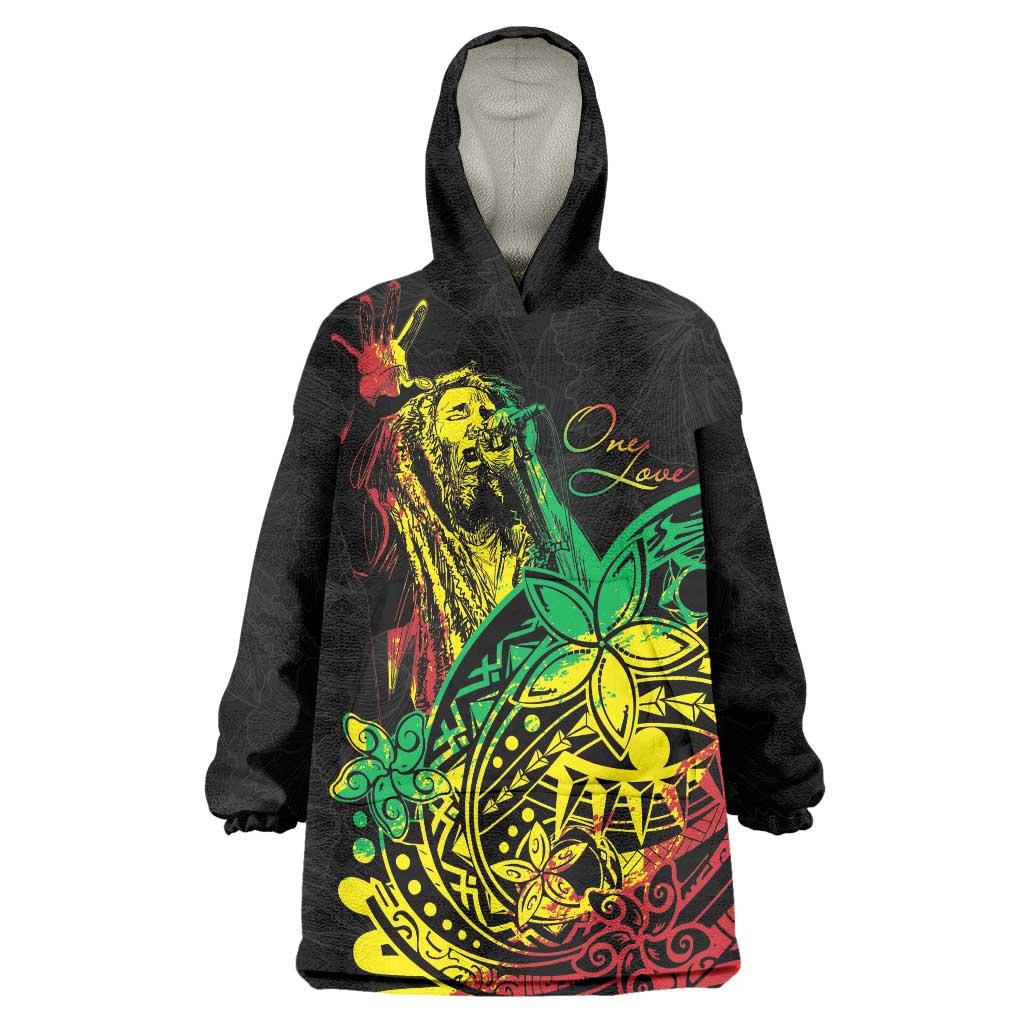 Personalised Reggae Jawaiian Festive Wearable Blanket Hoodie Mix Polynesian - Shopicos