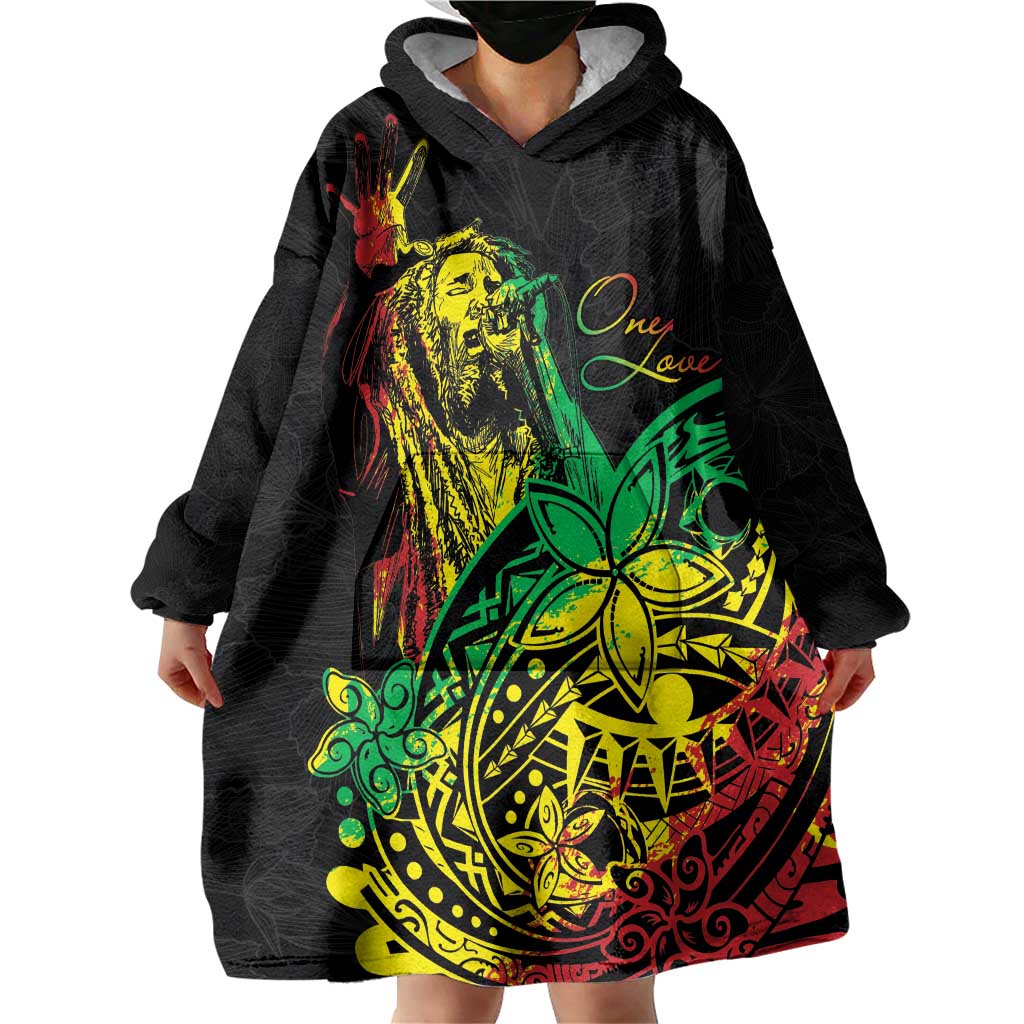 Personalised Reggae Jawaiian Festive Wearable Blanket Hoodie Mix Polynesian - Shopicos
