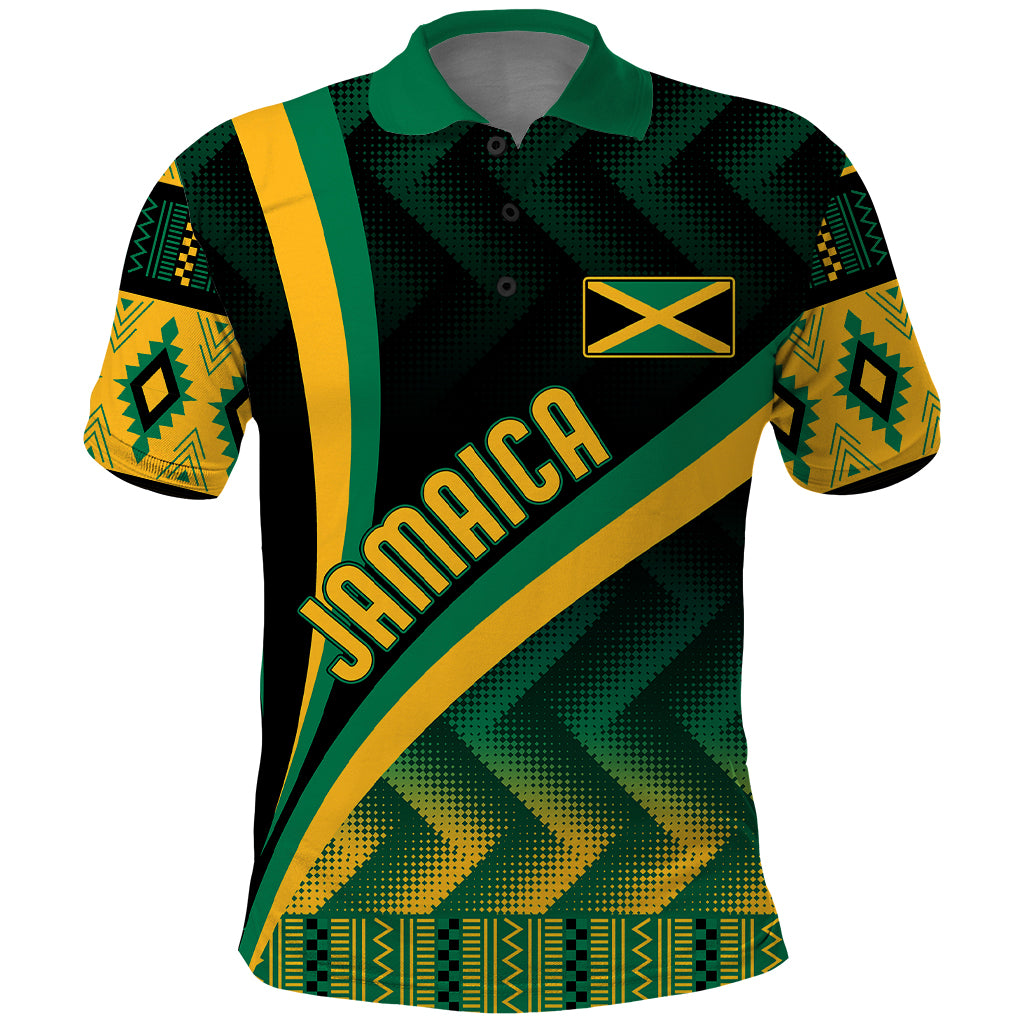 Personalised Jamaica Polo Shirt Kente Pattern Basic - Black - Shopicos