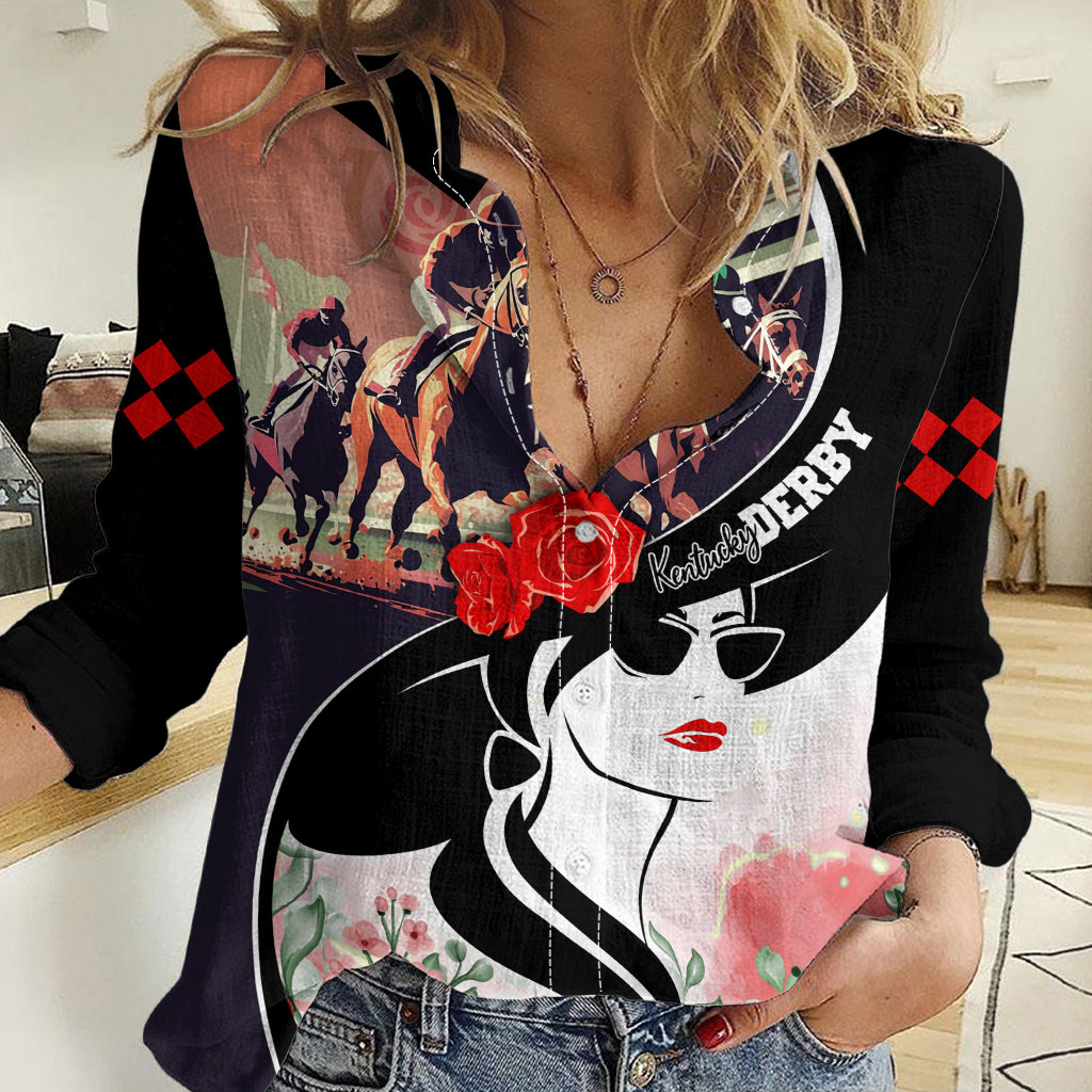 Kentucky Horse Racing Women Casual Shirt Derby Hat - Shopicos