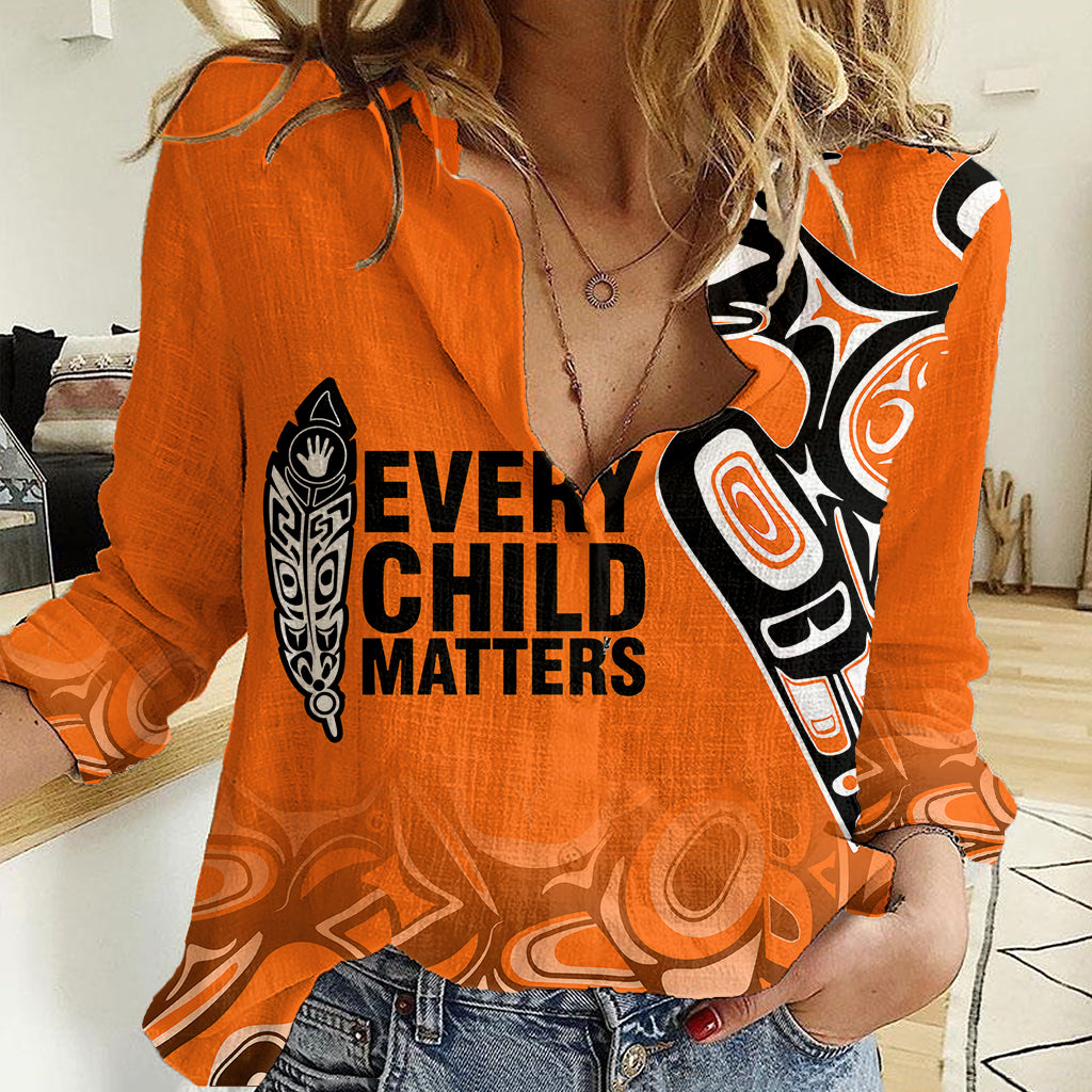 Canada Indigenous Women Casual Shirt Aboriginal Bird Art - Every Child Matters - Shopicos