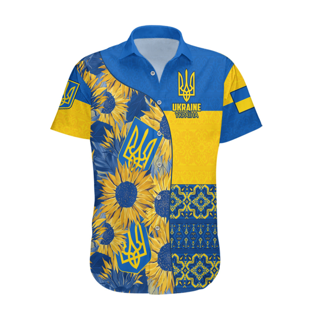Ukraine Hawaiian Shirt Ukrainian Coat of Arms and Folk Sunflower - Shopicos