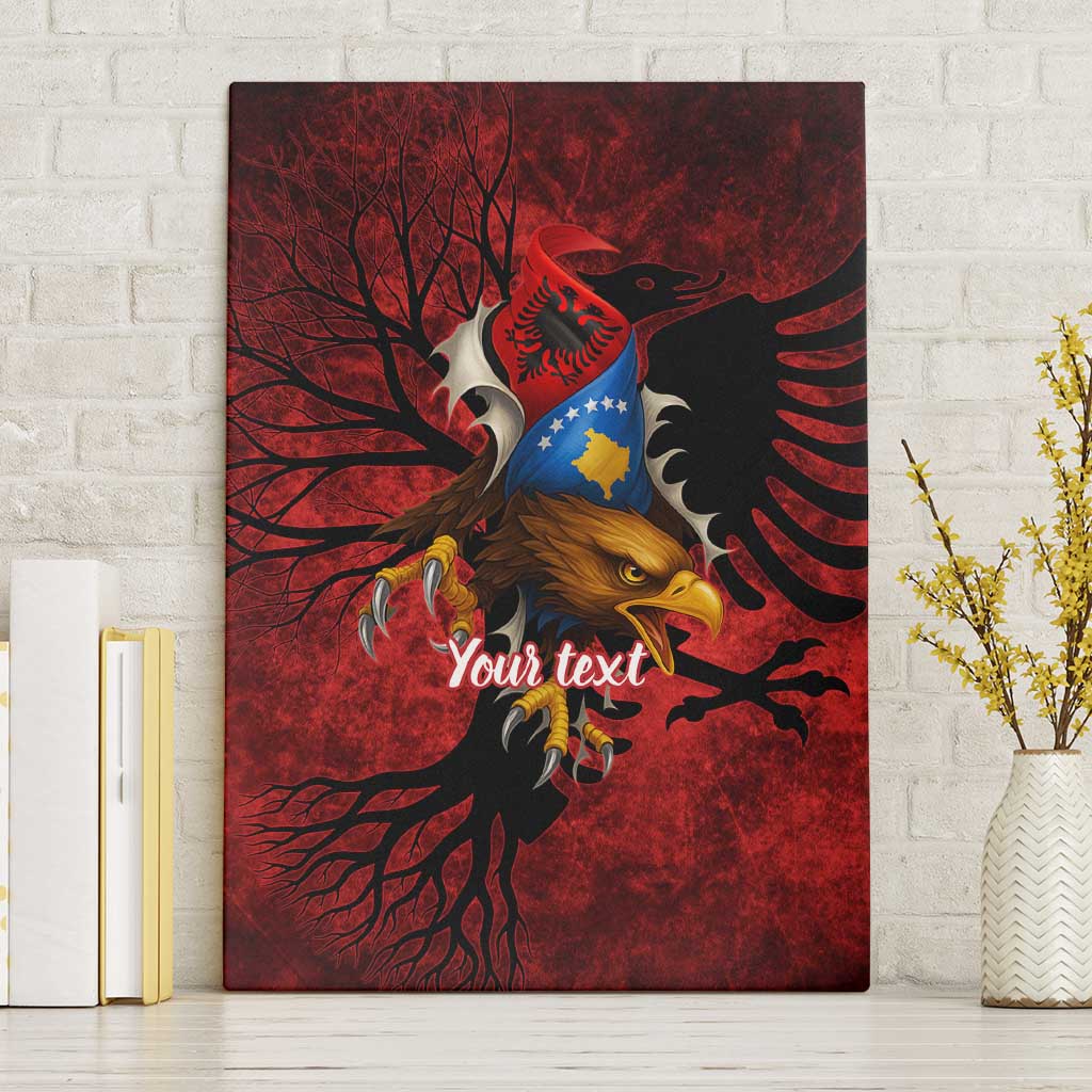 Personalized Kosova Albanian Roots Canvas Wall Art Kosova Albanian Eagle Flag - Shopicos