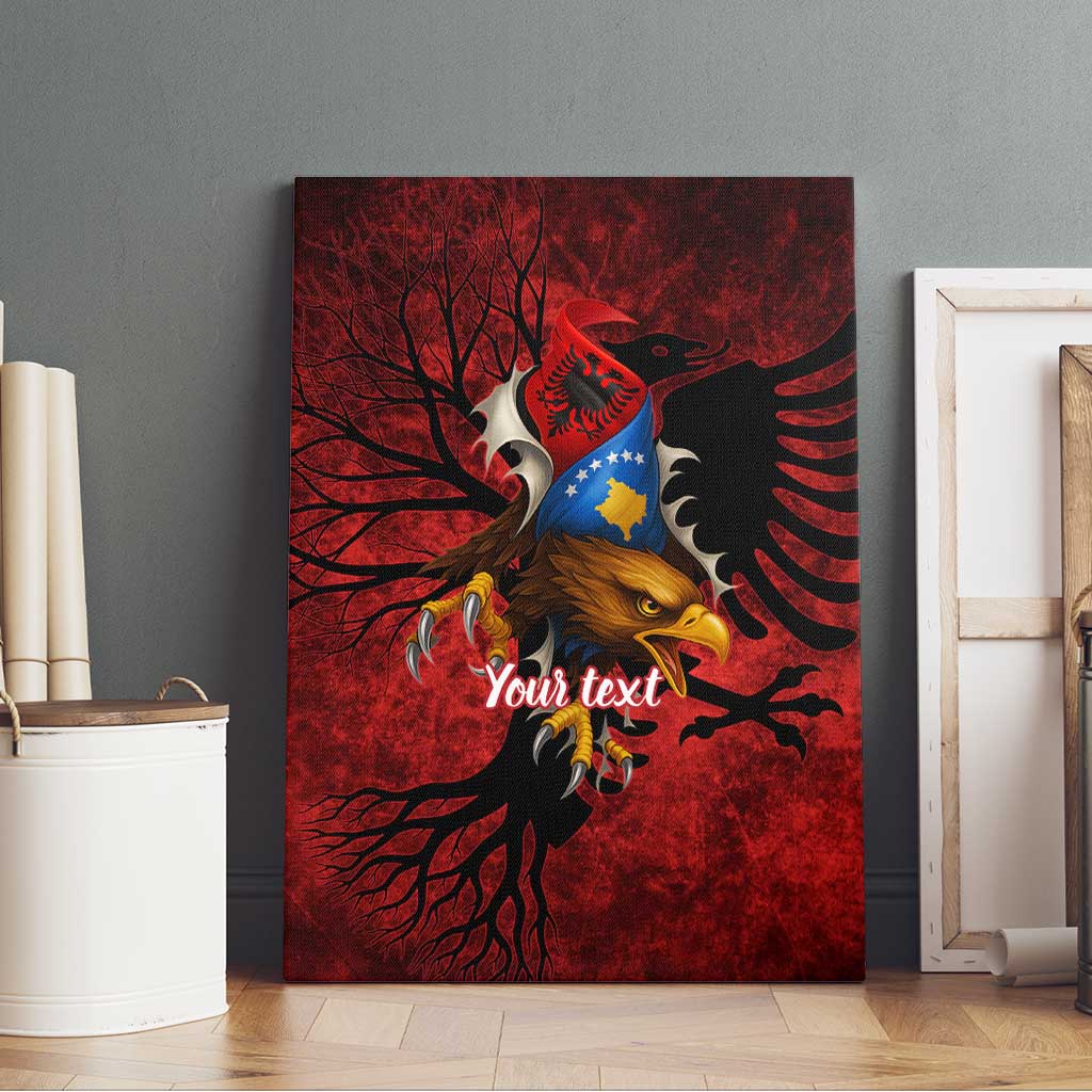 Personalized Kosova Albanian Roots Canvas Wall Art Kosova Albanian Eagle Flag - Shopicos