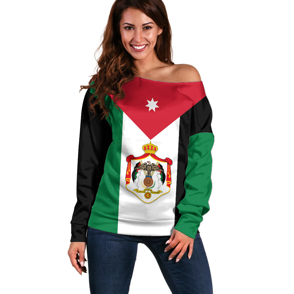 Hashemite Kingdom of Jordan Off Shoulder Sweater Jordan Flag Style - Shopicos