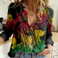 Rastafarian Lion Legend Bob Women Casual Shirt Reggae Festival Sketch Portrait - Shopicos