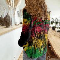 Rastafarian Lion Legend Bob Women Casual Shirt Reggae Festival Sketch Portrait - Shopicos