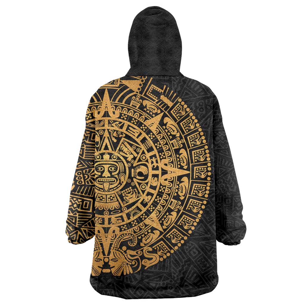 Mexican Aztec Wearable Blanket Hoodie Golden Coat of Arm - Shopicos