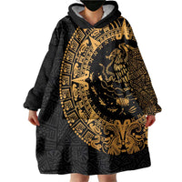 Mexican Aztec Wearable Blanket Hoodie Golden Coat of Arm - Shopicos