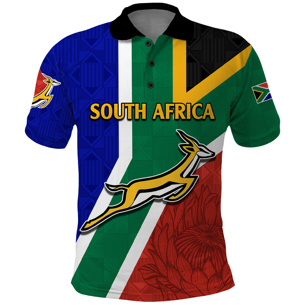 South Africa Springboks Polo Shirt with Kente Pattern and South African Flag - Shopicos