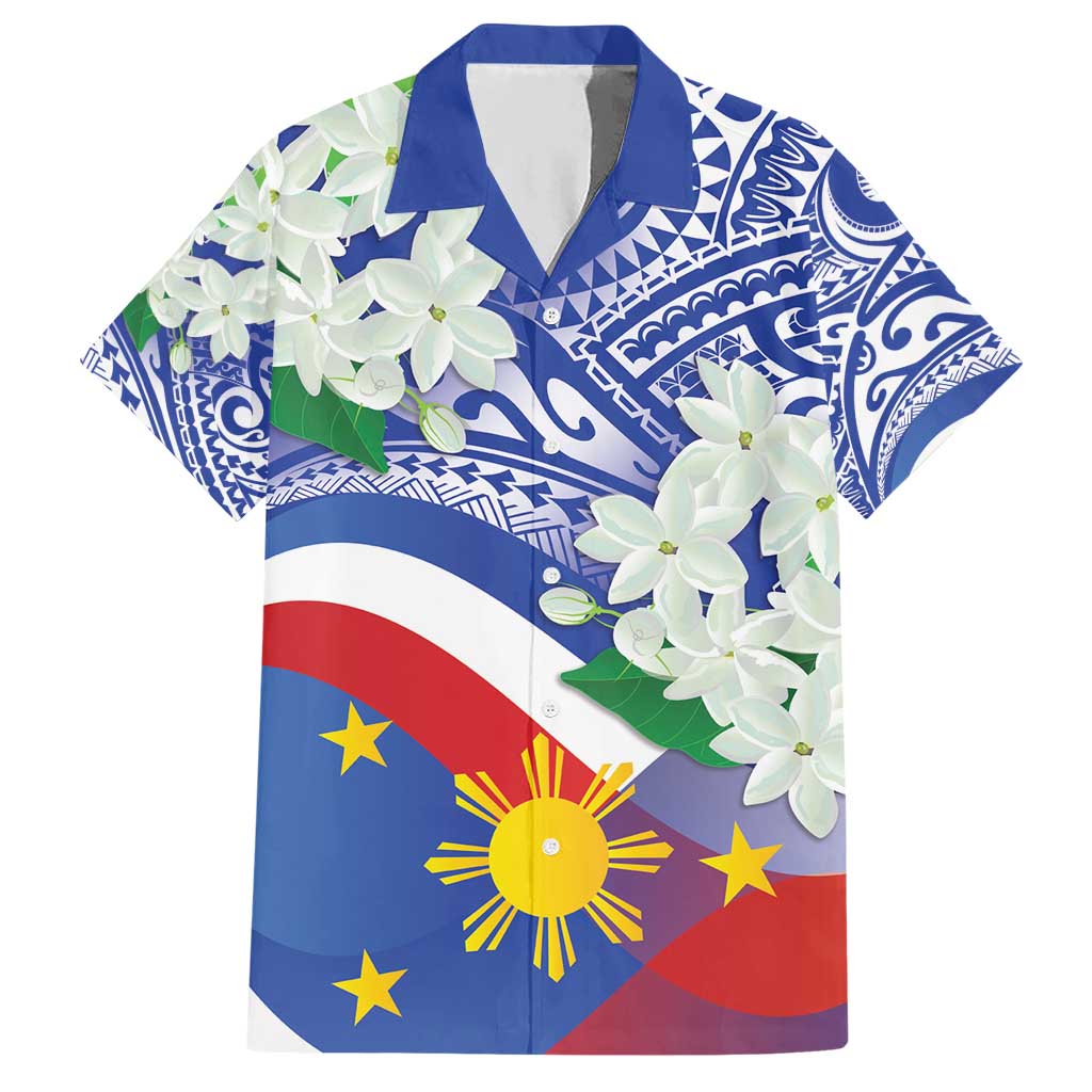 Philippines Flag Hawaiian Shirt Sampaguita Jasmine with Polynesian Tribal - Shopicos