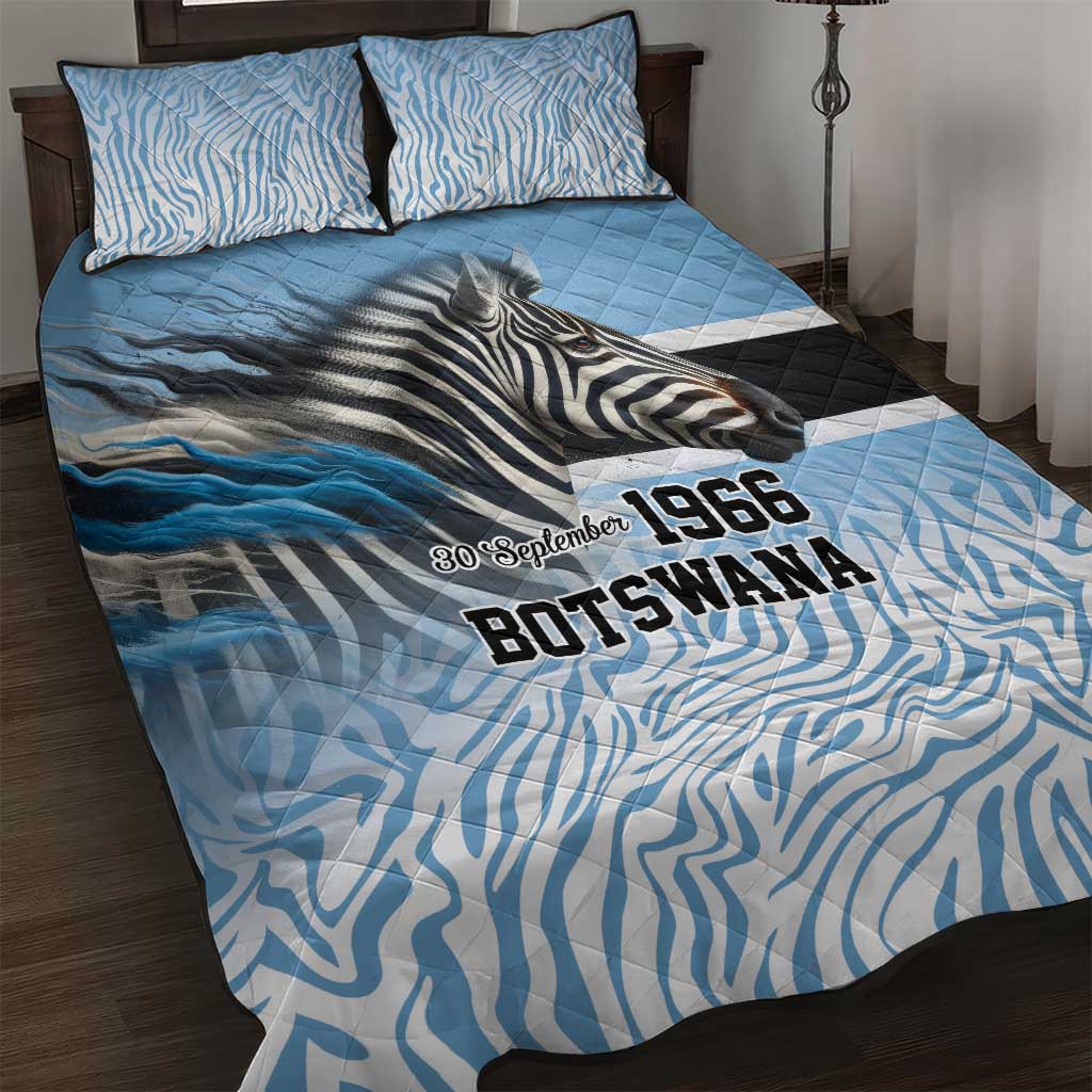 Botswana Independence Day 1966 Quilt Bed Set Tribal Zebra Skins Pattern - Shopicos