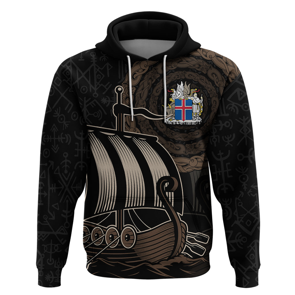 Personalised Viking Iceland Hoodie Norman Ship with Coat Of Arms Crossing The Sea - Shopicos