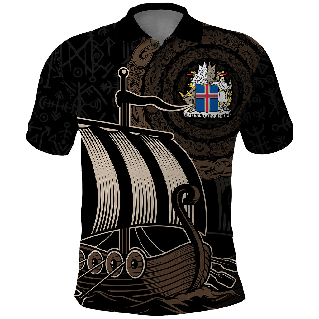Custom Viking Iceland Polo Shirt Norman Ship with Coat Of Arms Crossing The Sea - Shopicos