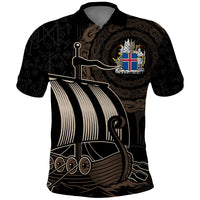 Custom Viking Iceland Polo Shirt Norman Ship with Coat Of Arms Crossing The Sea - Shopicos