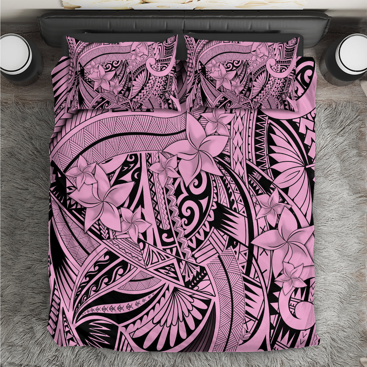 Polynesia Bedding Set Tribal Polynesian Spirit With Pink Pacific Flowers LT9 - Shopicos
