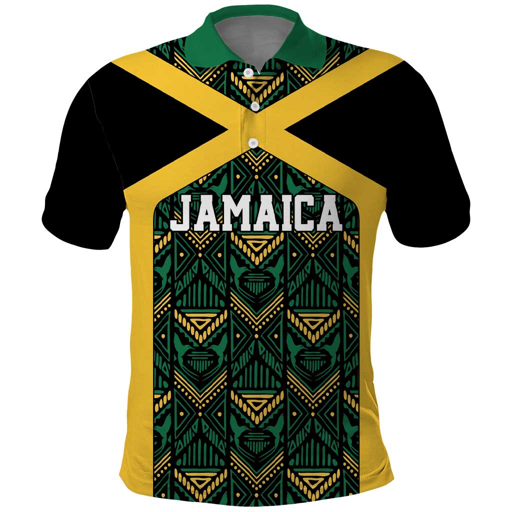 Jamaica Football Custom Polo Shirt Black Ethnic Motifs - Shopicos