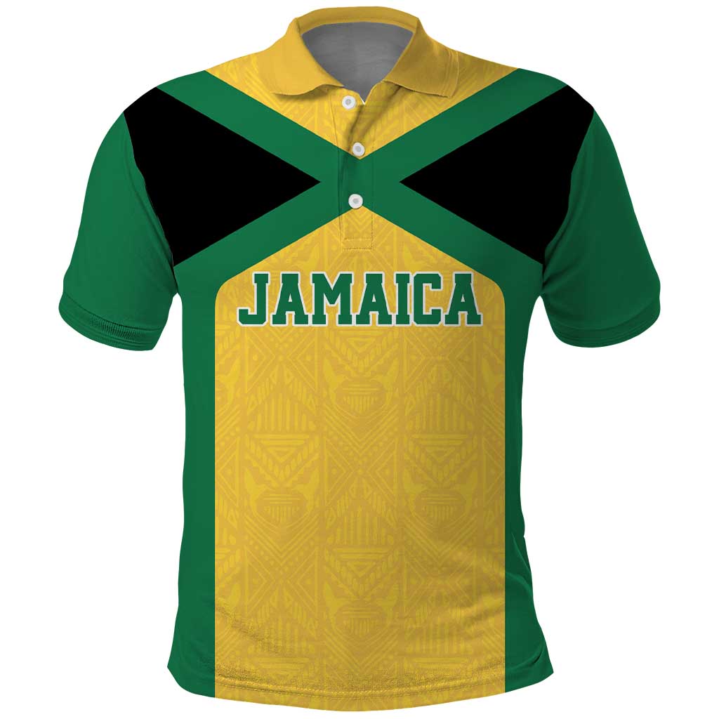 Jamaica Football Custom Polo Shirt Gold Ethnic Motifs - Shopicos