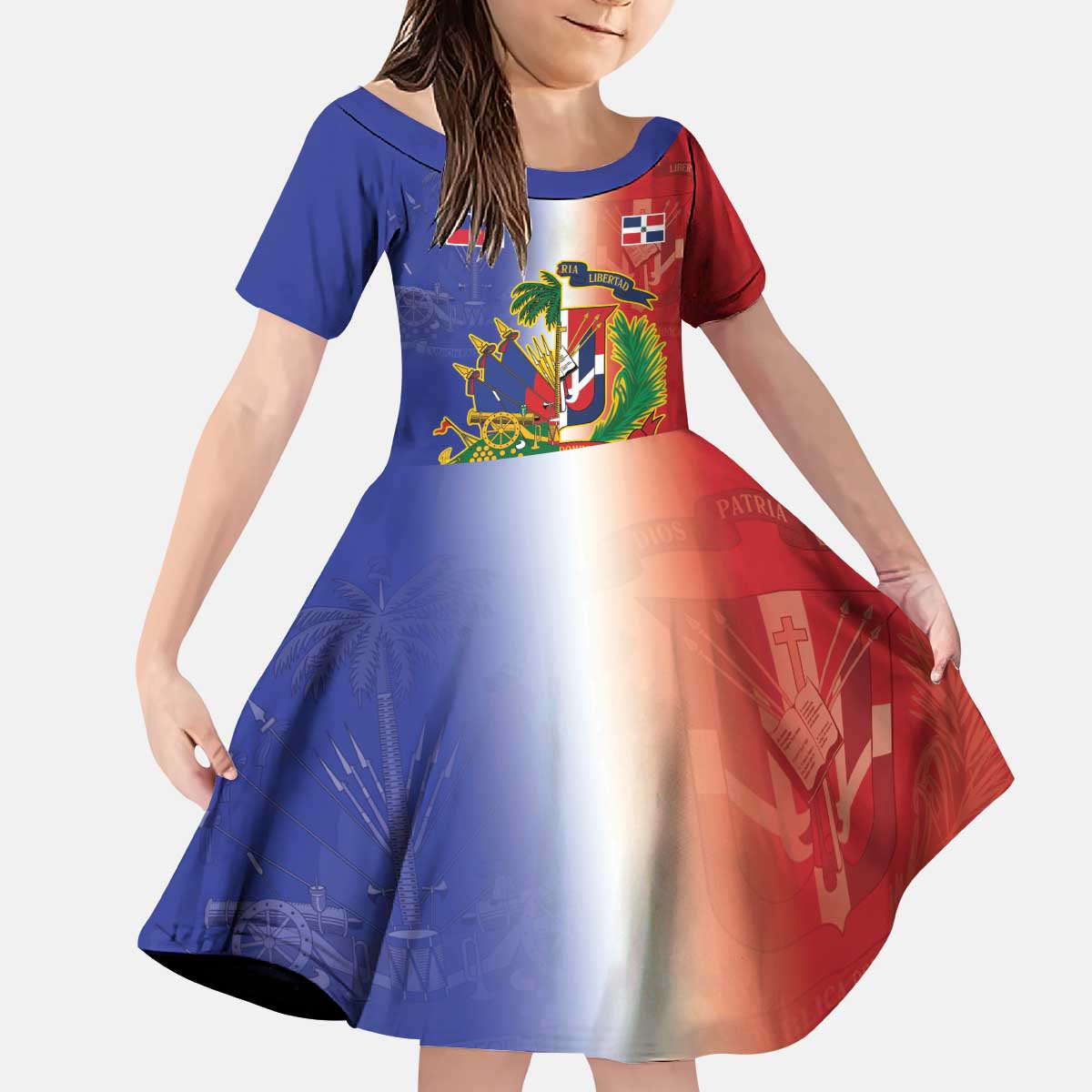 Hispaniola Personalized Kid Short Sleeve Dress Dominican Republic Haiti Map