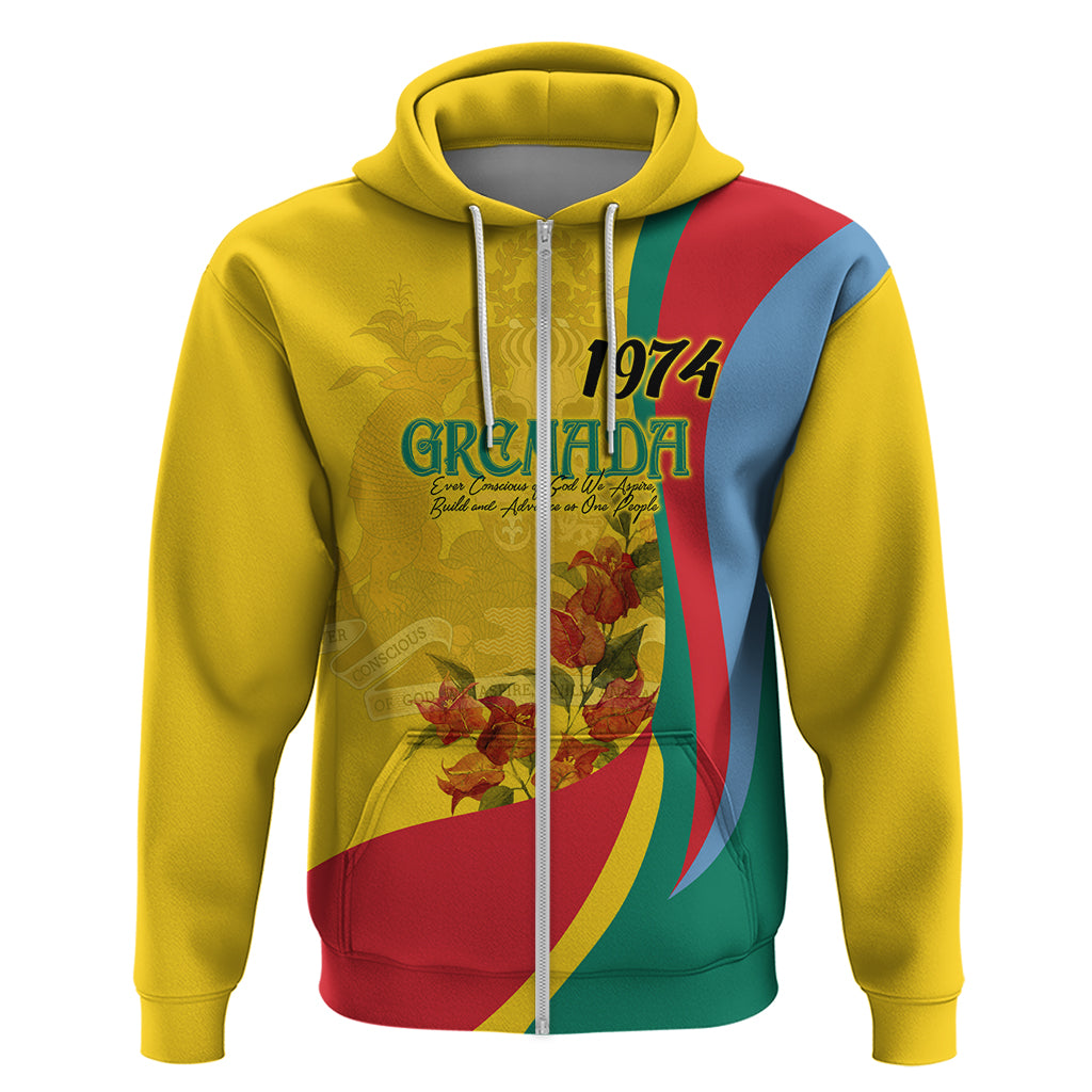 Grenada Independence Day Zip Hoodie Bougainvillea Flowers Flag Style - Shopicos