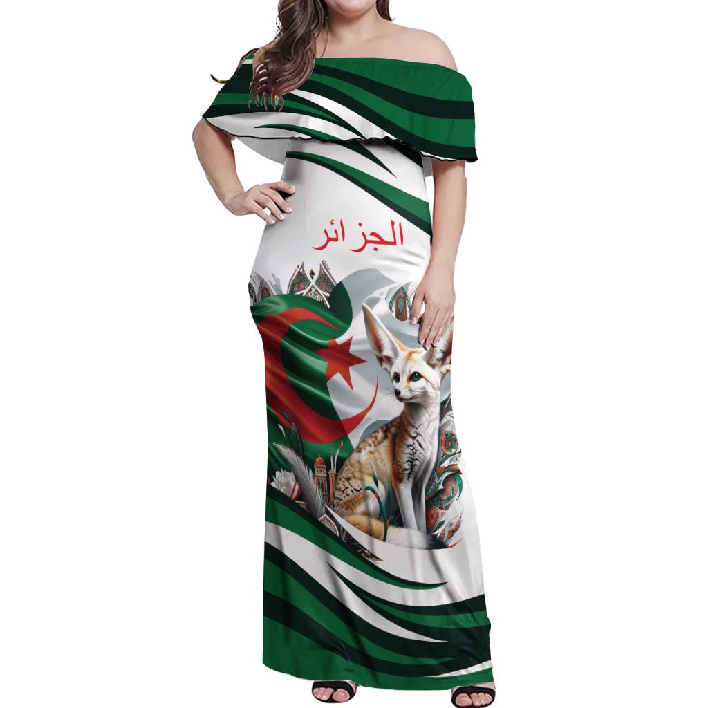 Algeria Fennec Fox Personalized Off Shoulder Maxi Dress with Algerian Culture and Nature - Shopicos