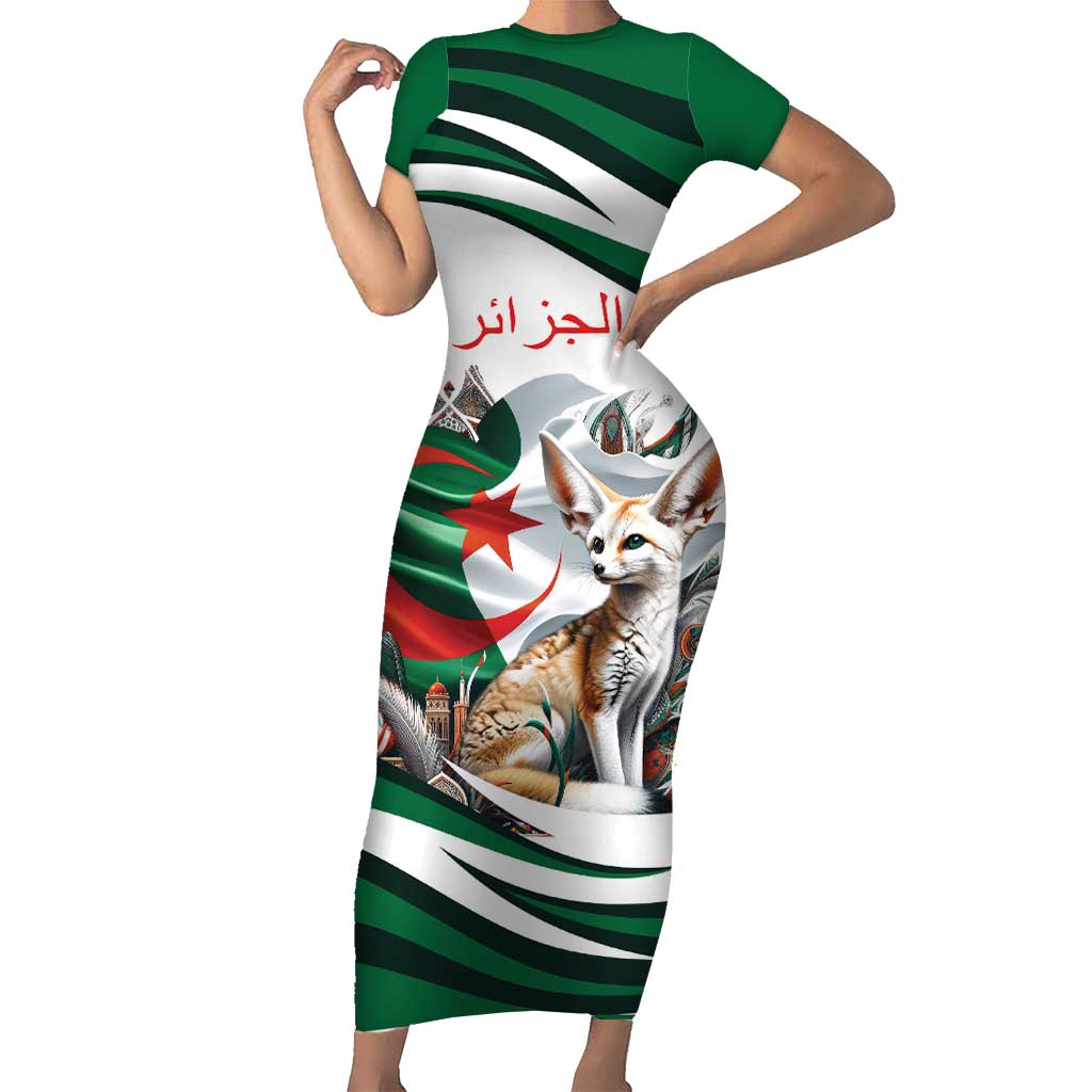Algeria Fennec Fox Personalized Short Sleeve Bodycon Dress with Algerian Culture and Nature - Shopicos