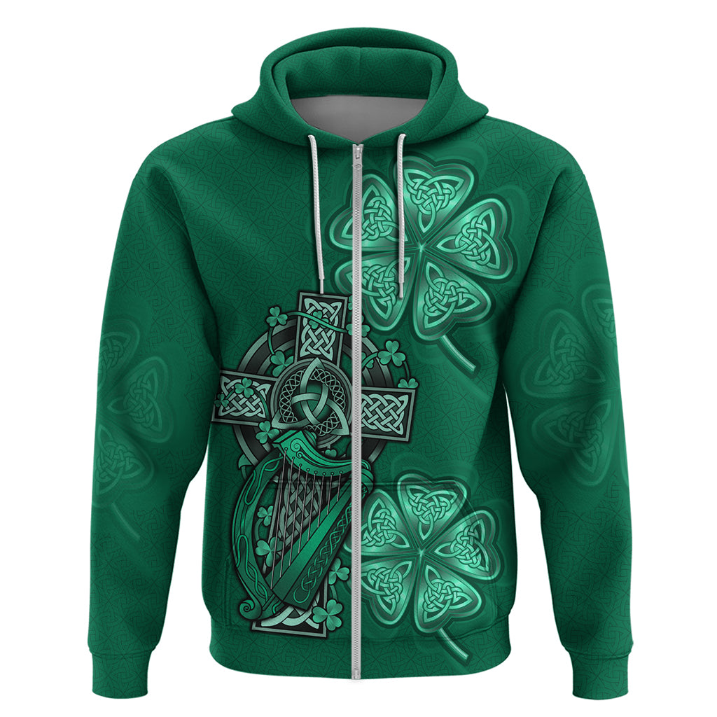 Irish Celtic Cross and Harp with Ireland Shamrock Personalized Zip Hoodie - Shopicos