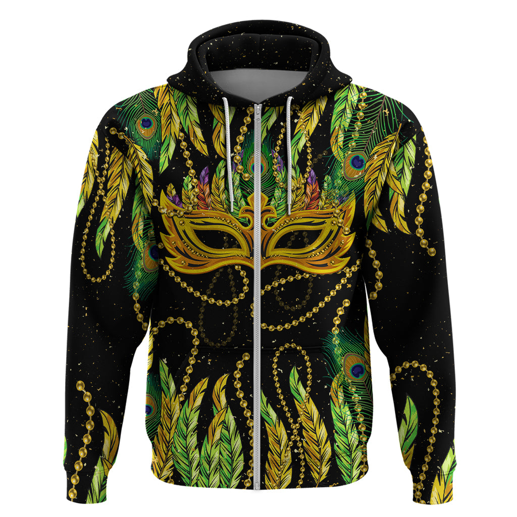 Feather Mask Mardi Gras Zip Hoodie - Shopicos