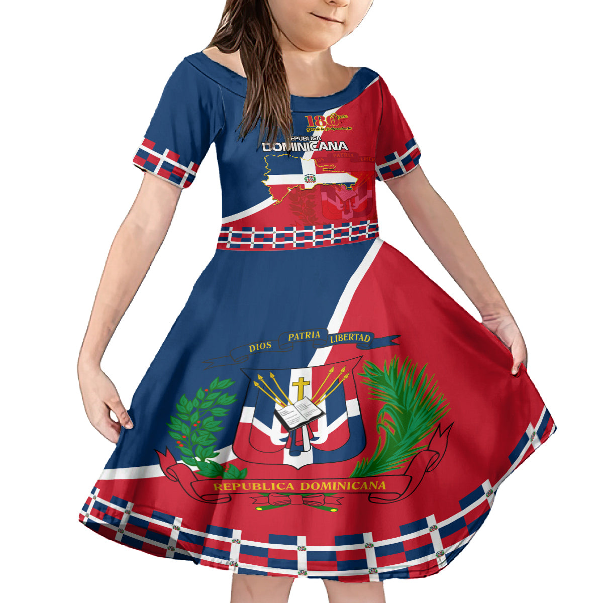 Dominican Republic 180th Years Independence Day Personalized Kid Short Sleeve Dress - Shopicos