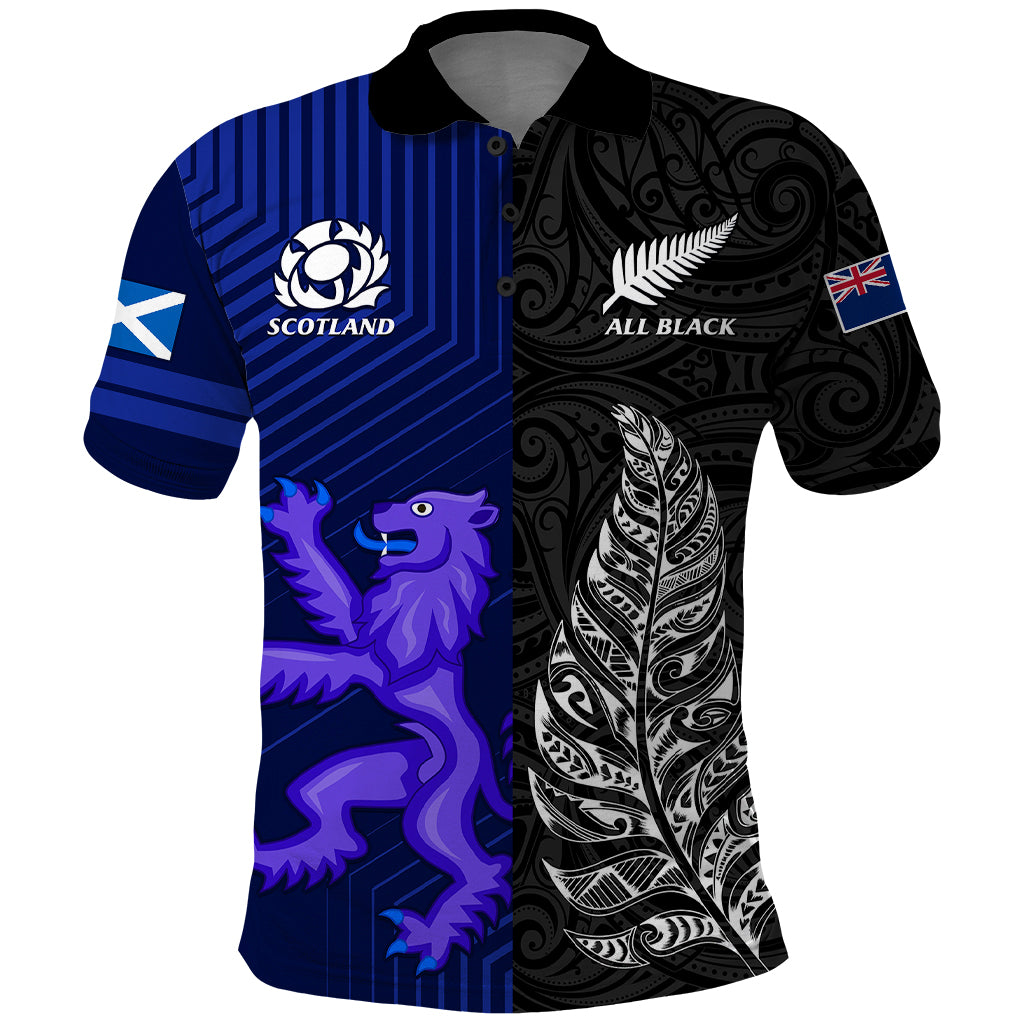 New Zealand and Scotland Rugby Polo Shirt All Black Maori With Thistle Together - Shopicos