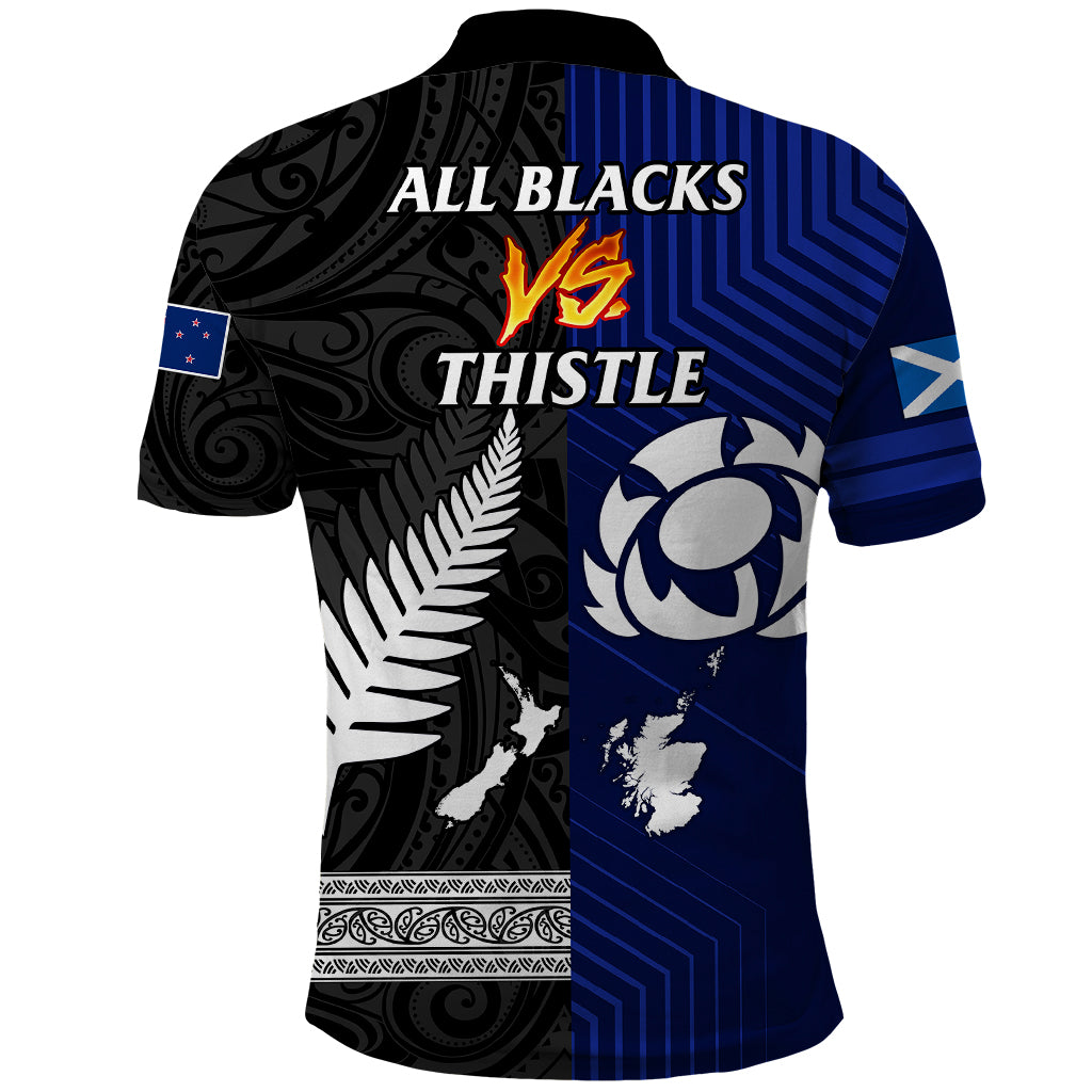 New Zealand and Scotland Rugby Polo Shirt All Black Maori With Thistle Together - Shopicos