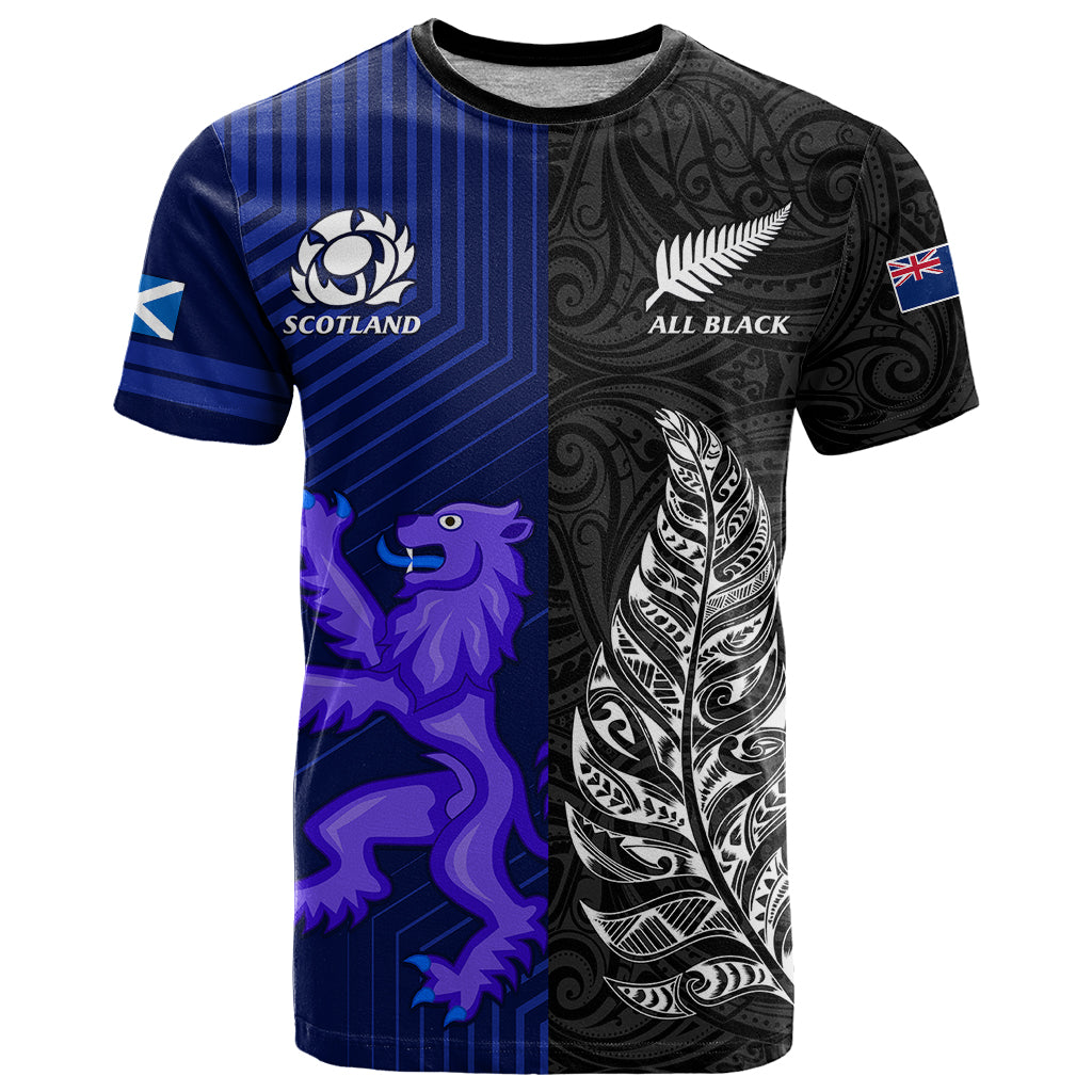 New Zealand and Scotland Rugby T Shirt All Black Maori With Thistle Together - Shopicos