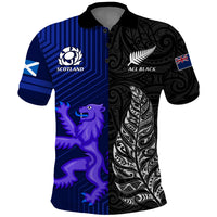 Personalised New Zealand and Scotland Rugby Polo Shirt All Black Maori With Thistle Together - Shopicos