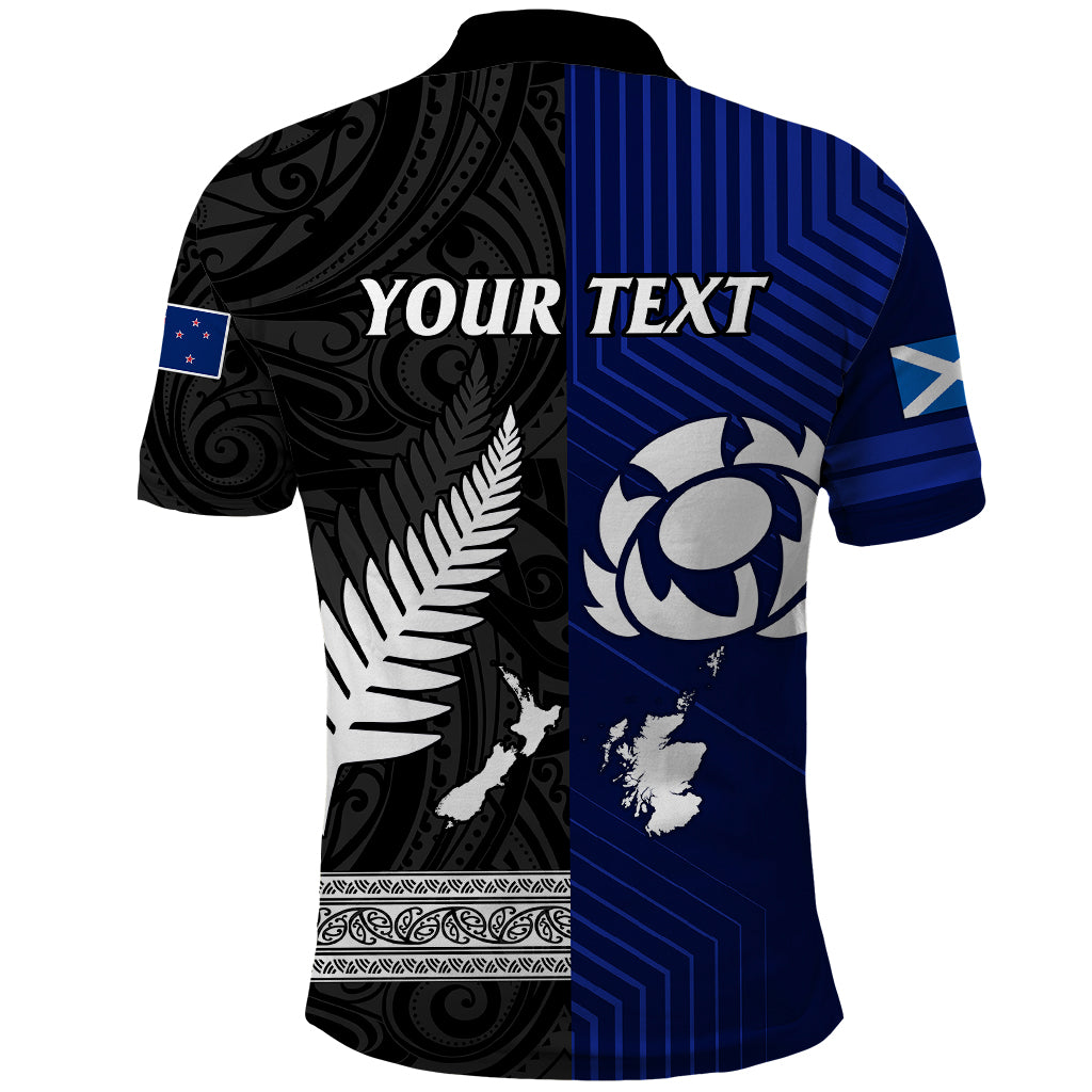 Personalised New Zealand and Scotland Rugby Polo Shirt All Black Maori With Thistle Together - Shopicos