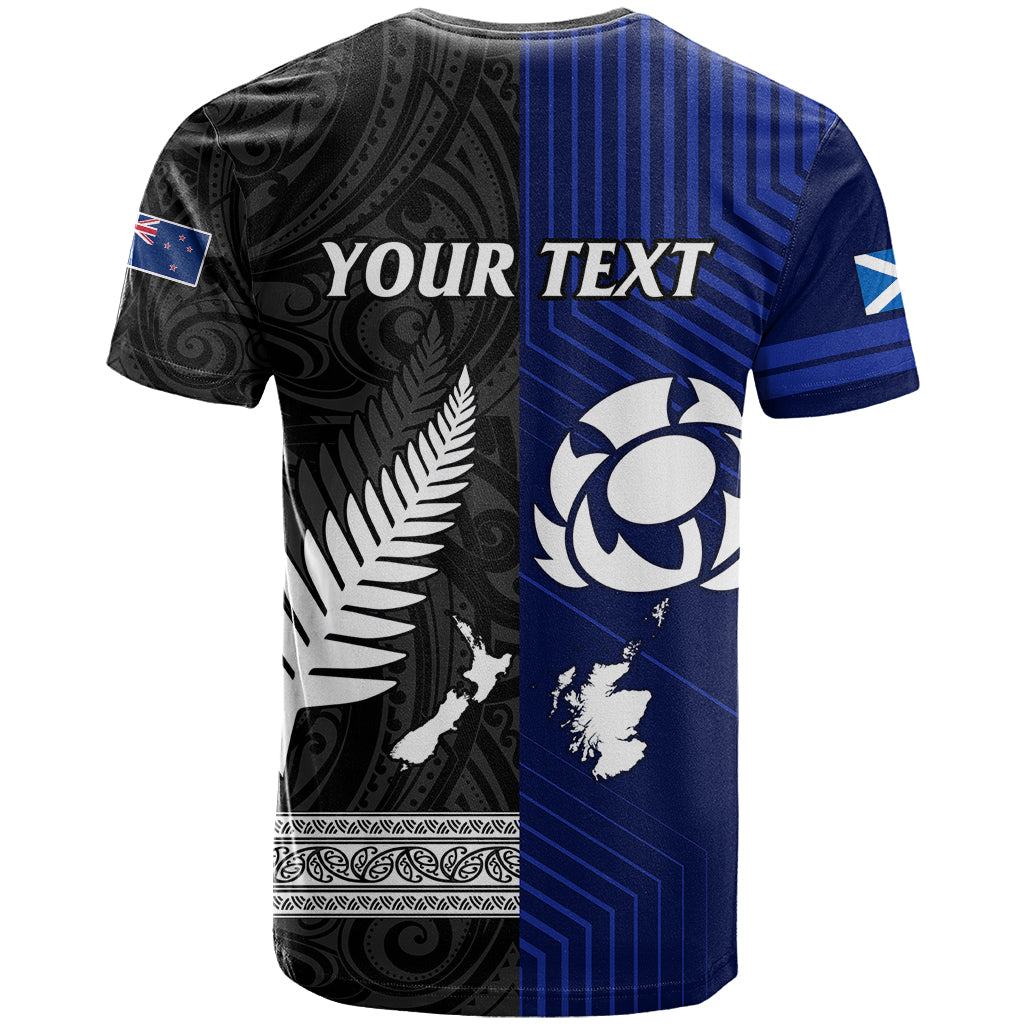 Personalised New Zealand and Scotland Rugby T Shirt All Black Maori With Thistle Together - Shopicos