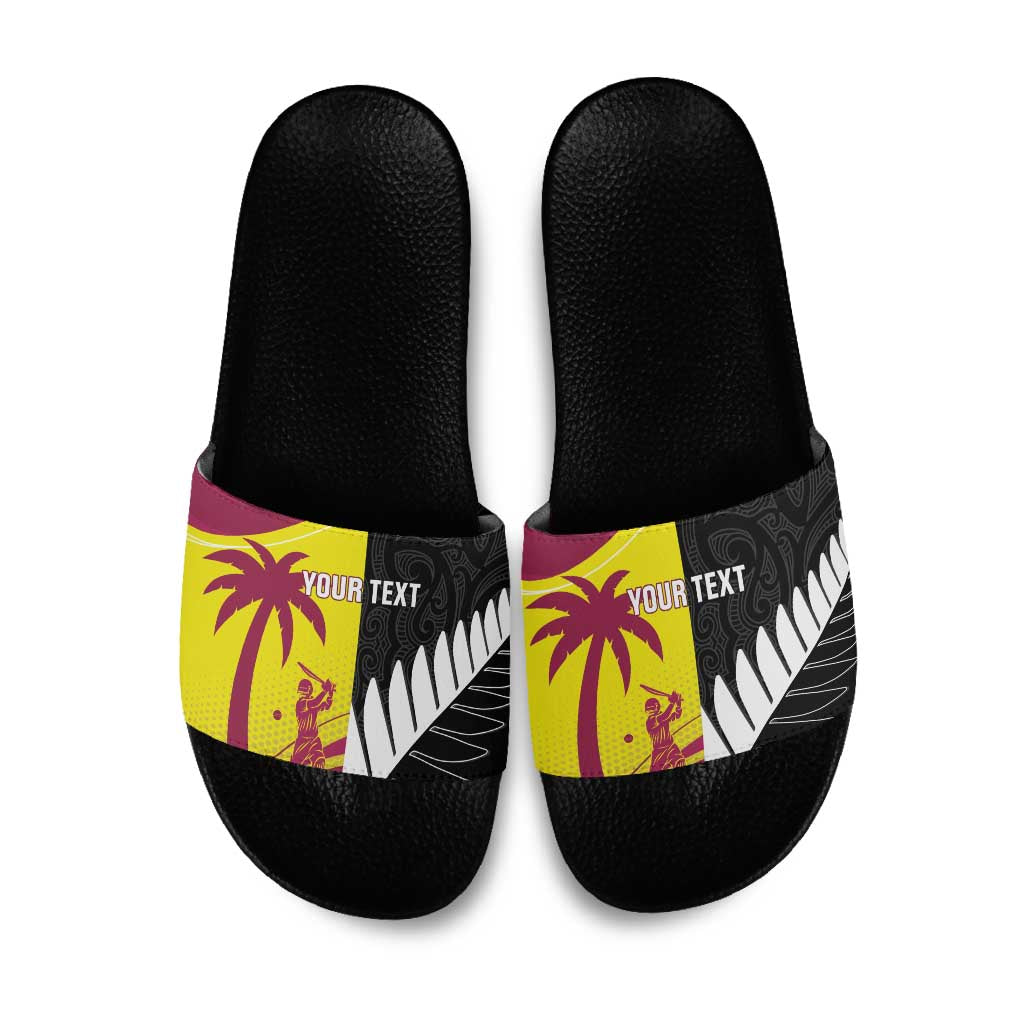 New Zealand and West Indies Cricket Custom Slide Sandals Black Cap Windies Together - Shopicos