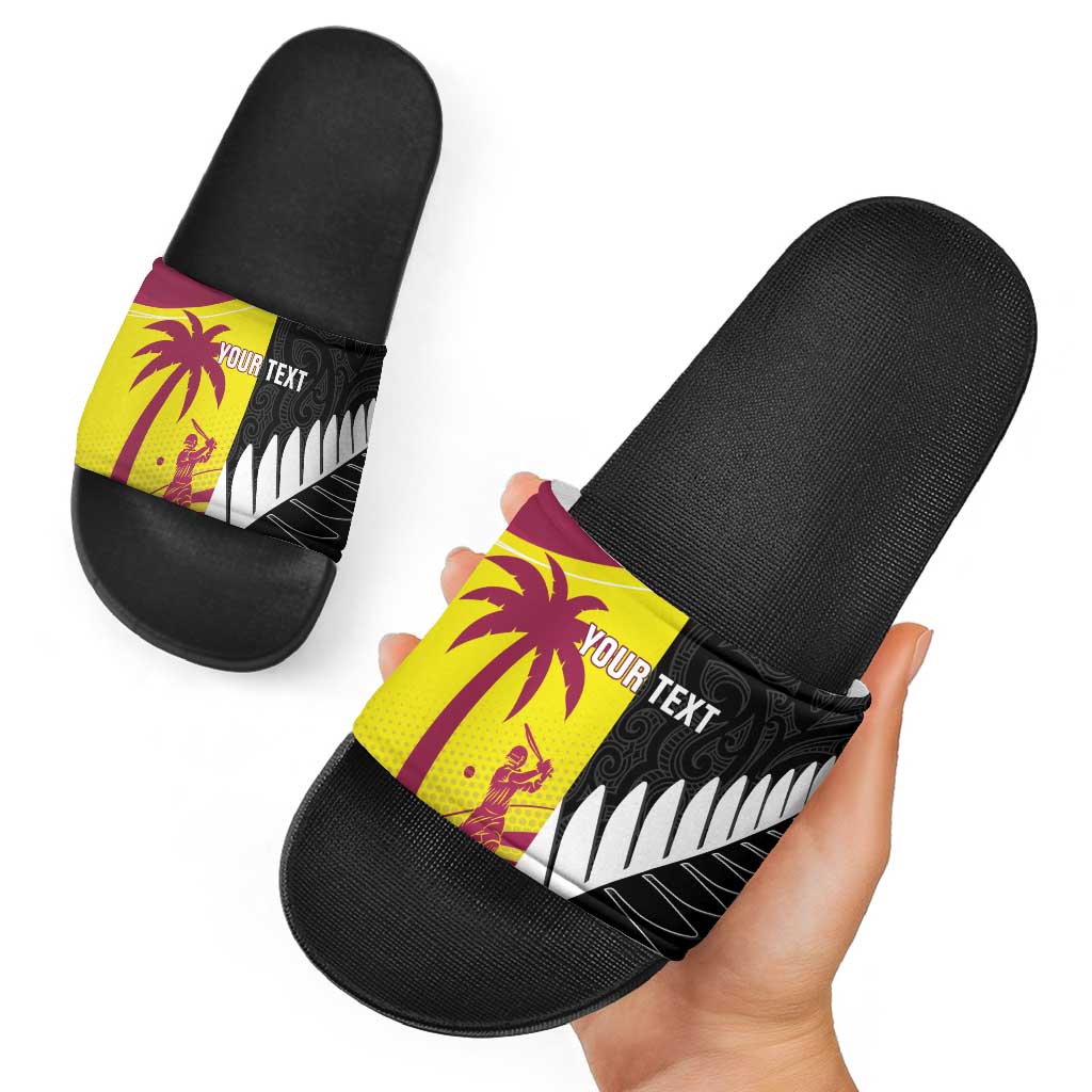 New Zealand and West Indies Cricket Custom Slide Sandals Black Cap Windies Together - Shopicos