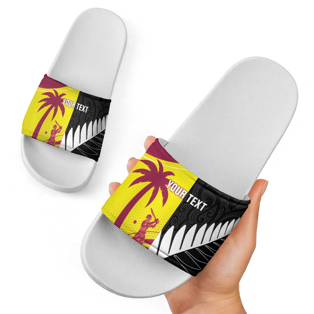 New Zealand and West Indies Cricket Custom Slide Sandals Black Cap Windies Together - Shopicos