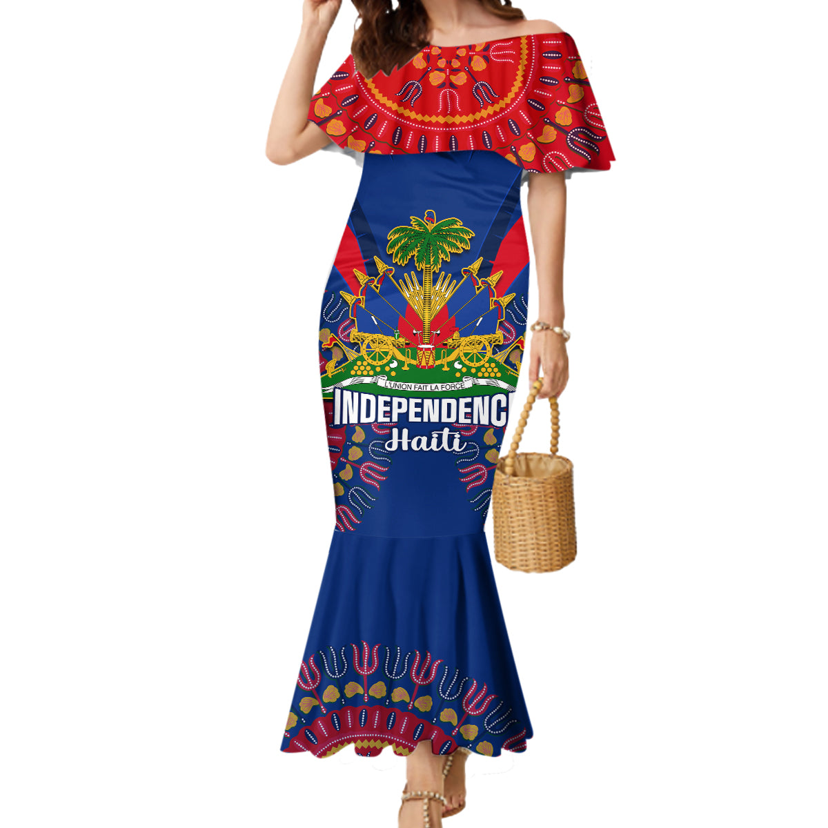 Personalised Haiti Independence Day Mermaid Dress Ayiti 220th Anniversary With Dashiki Pattern - Shopicos