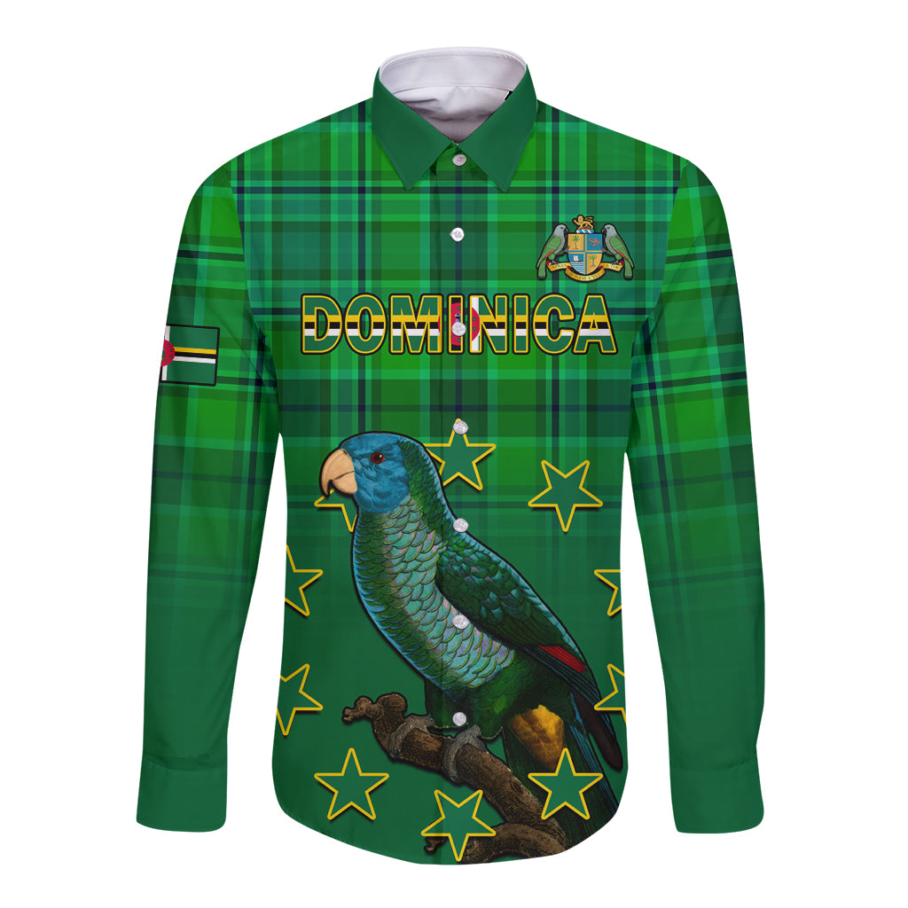 Dominica Independence Day Long Sleeve Button Shirt Dominik Sisserou Parrot With Madras Pattern - Shopicos