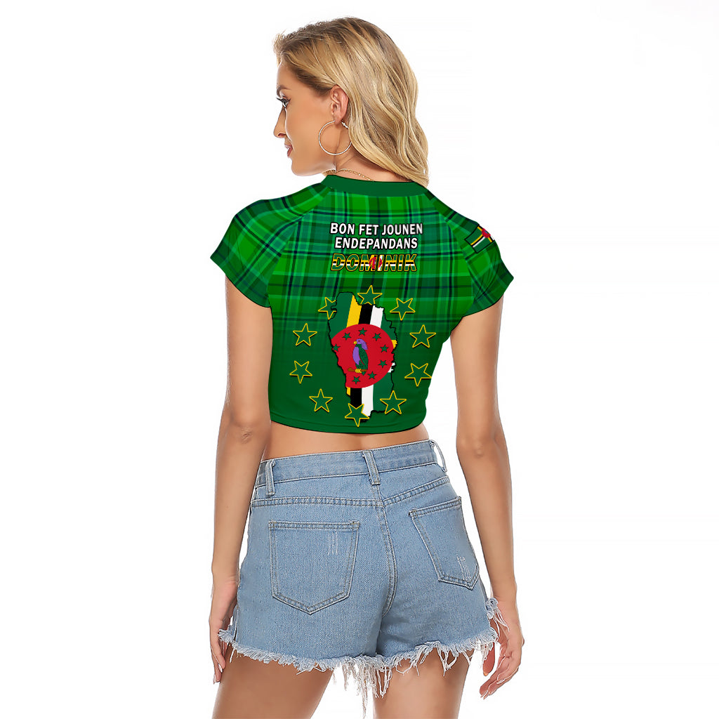 Dominica Independence Day Raglan Cropped T Shirt Dominik Sisserou Parrot With Madras Pattern - Shopicos