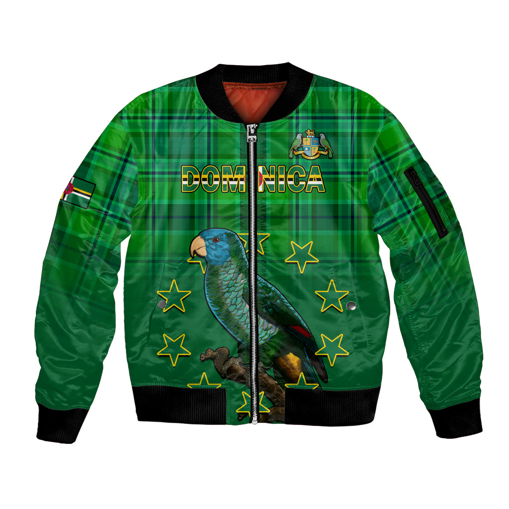 Dominica Independence Day Sleeve Zip Bomber Jacket Dominik Sisserou Parrot With Madras Pattern - Shopicos