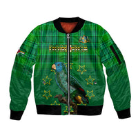Dominica Independence Day Sleeve Zip Bomber Jacket Dominik Sisserou Parrot With Madras Pattern - Shopicos