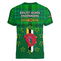 Dominica Independence Day Women V Neck T Shirt Dominik Sisserou Parrot With Madras Pattern - Shopicos