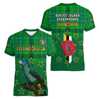Dominica Independence Day Women V Neck T Shirt Dominik Sisserou Parrot With Madras Pattern - Shopicos