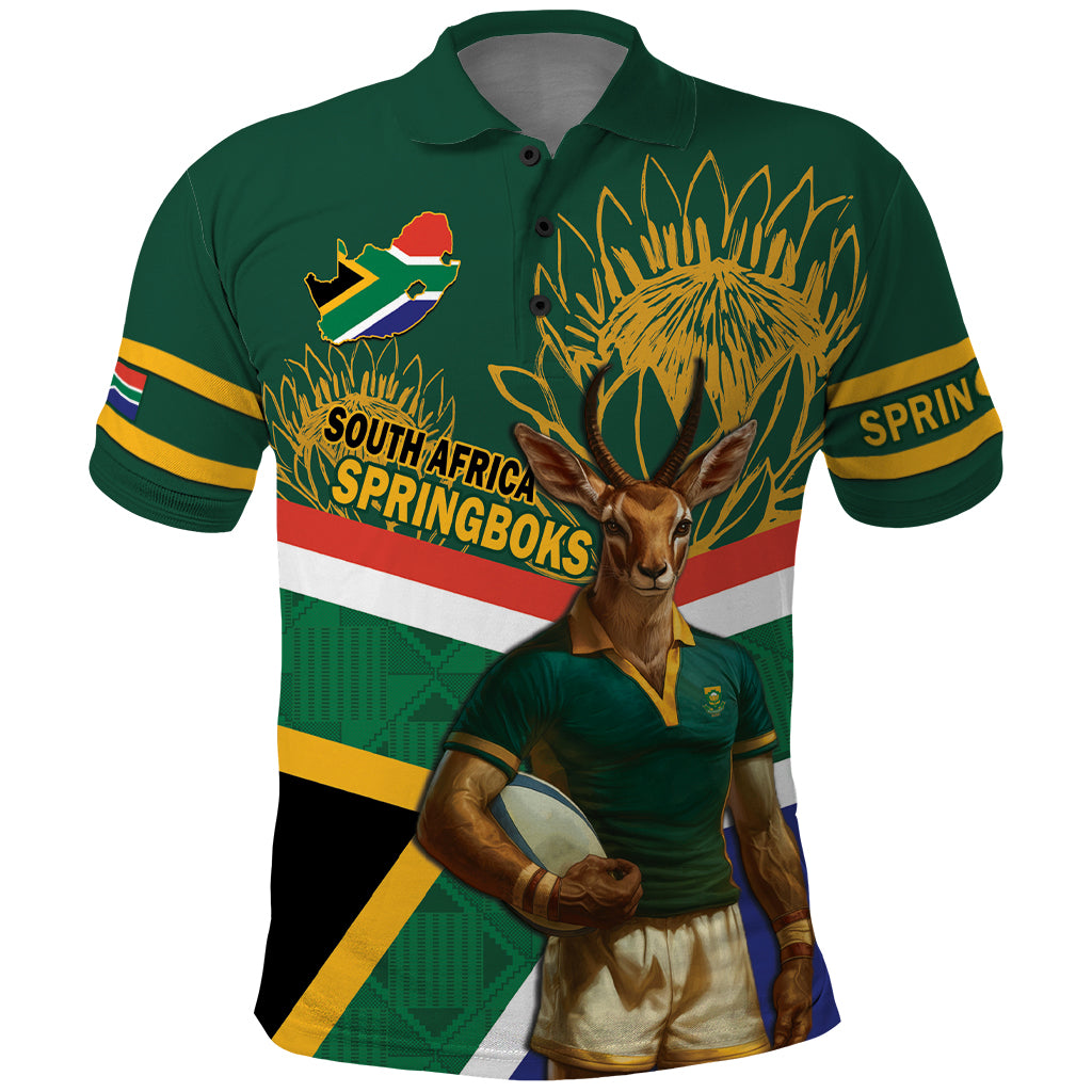 Custom South Africa Rugby Polo Shirt 2024 Go Springboks Mascot African Pattern - Shopicos